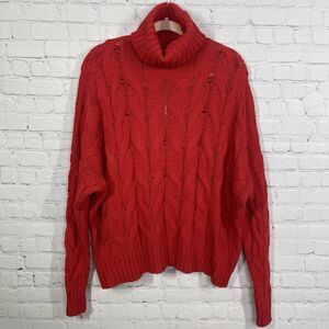 Sweater Women XXL Red Bubble Sleeve Oversized Fisherman Holiday Christmas